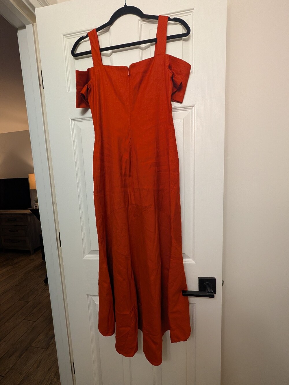 A.L.C. Burnt Orange Off-Shoulder Linen Maxi Dress